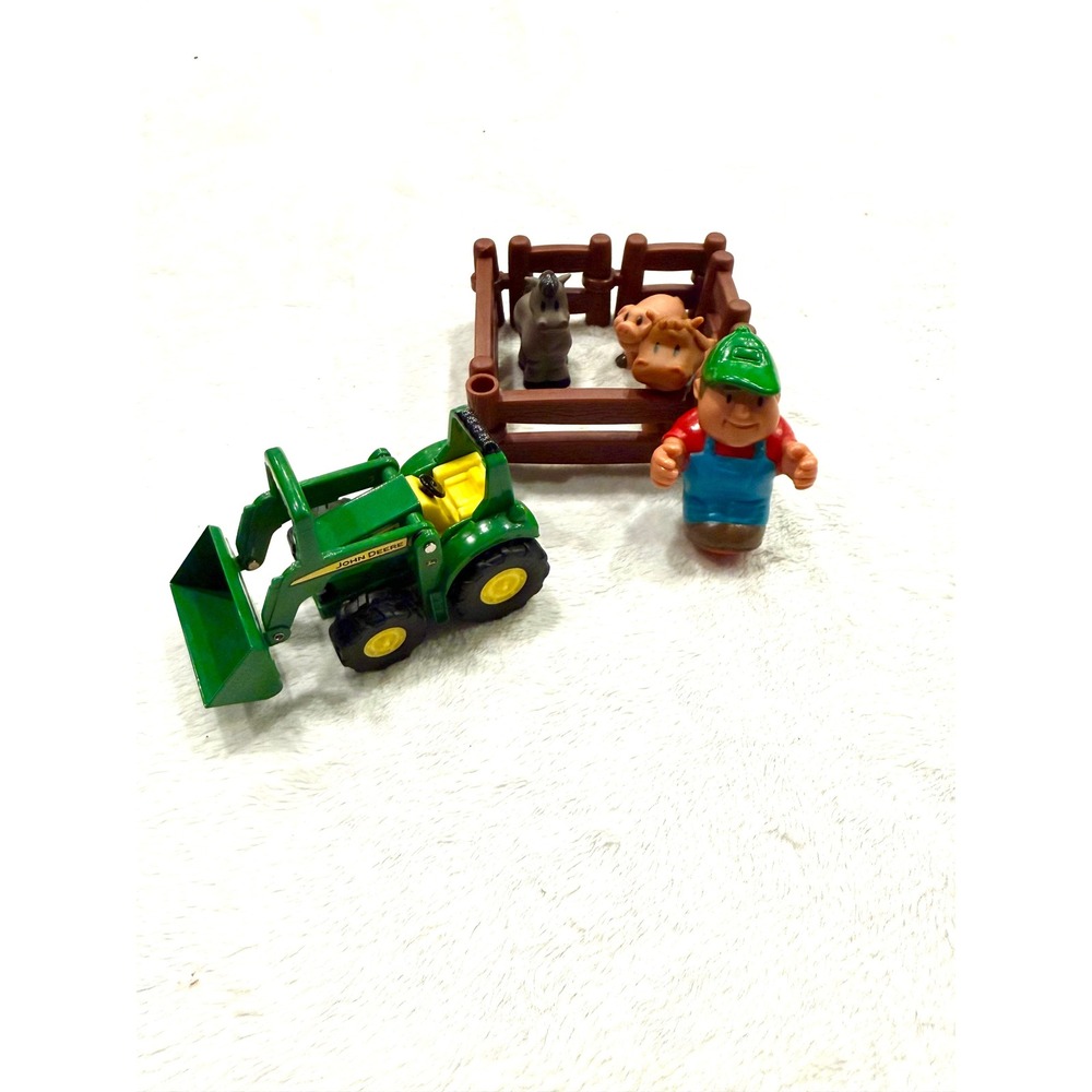 John Deere ERTL Farm Toy Set Tractor Farmer Animals Fence Playset Kids